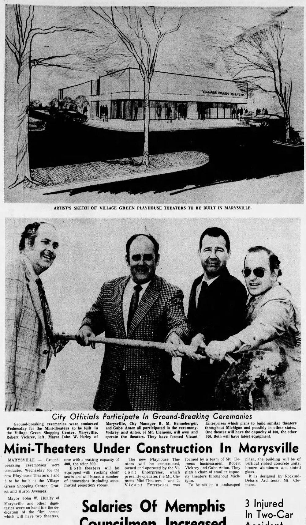 oct 1971 article on construction Village Green Theater (Playhouse Theaters), Marysville